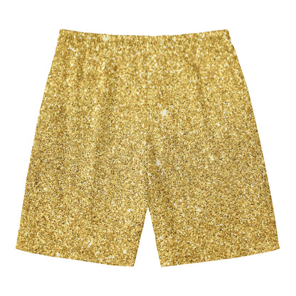 Gold (NOT Real) Glitter Print Men's Swim Trunks