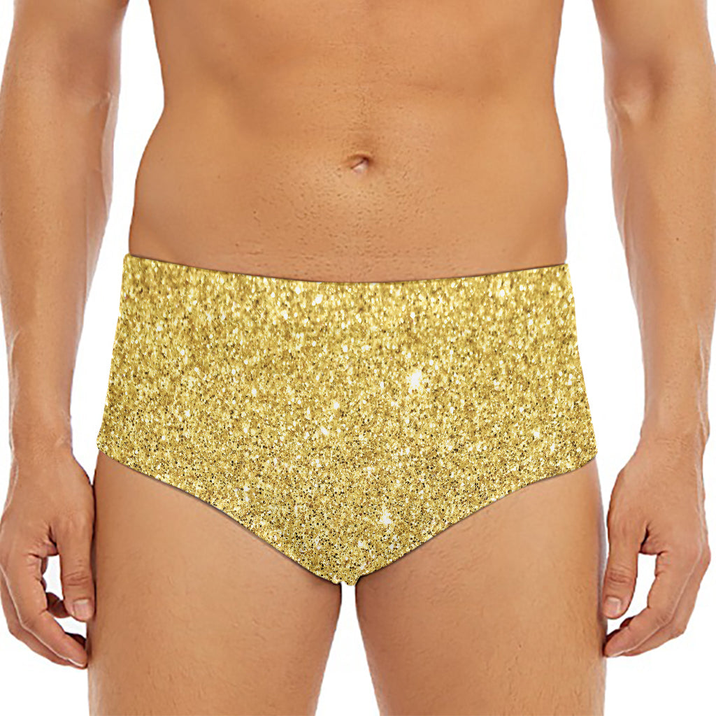 Gold (NOT Real) Glitter Print Men's Triangle Swim Briefs
