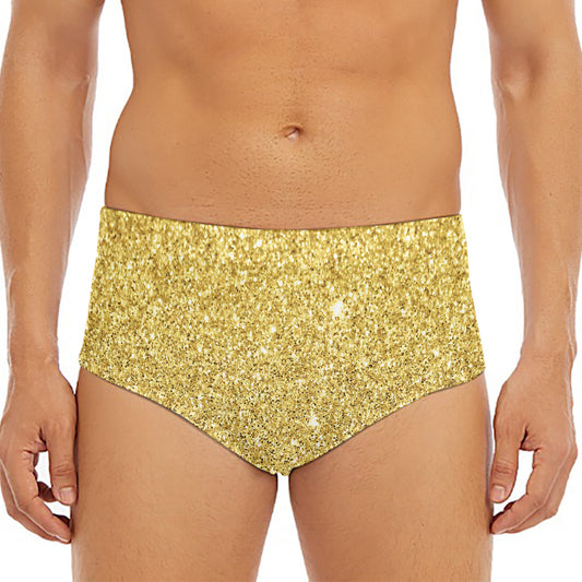 Gold (NOT Real) Glitter Print Men's Triangle Swim Briefs