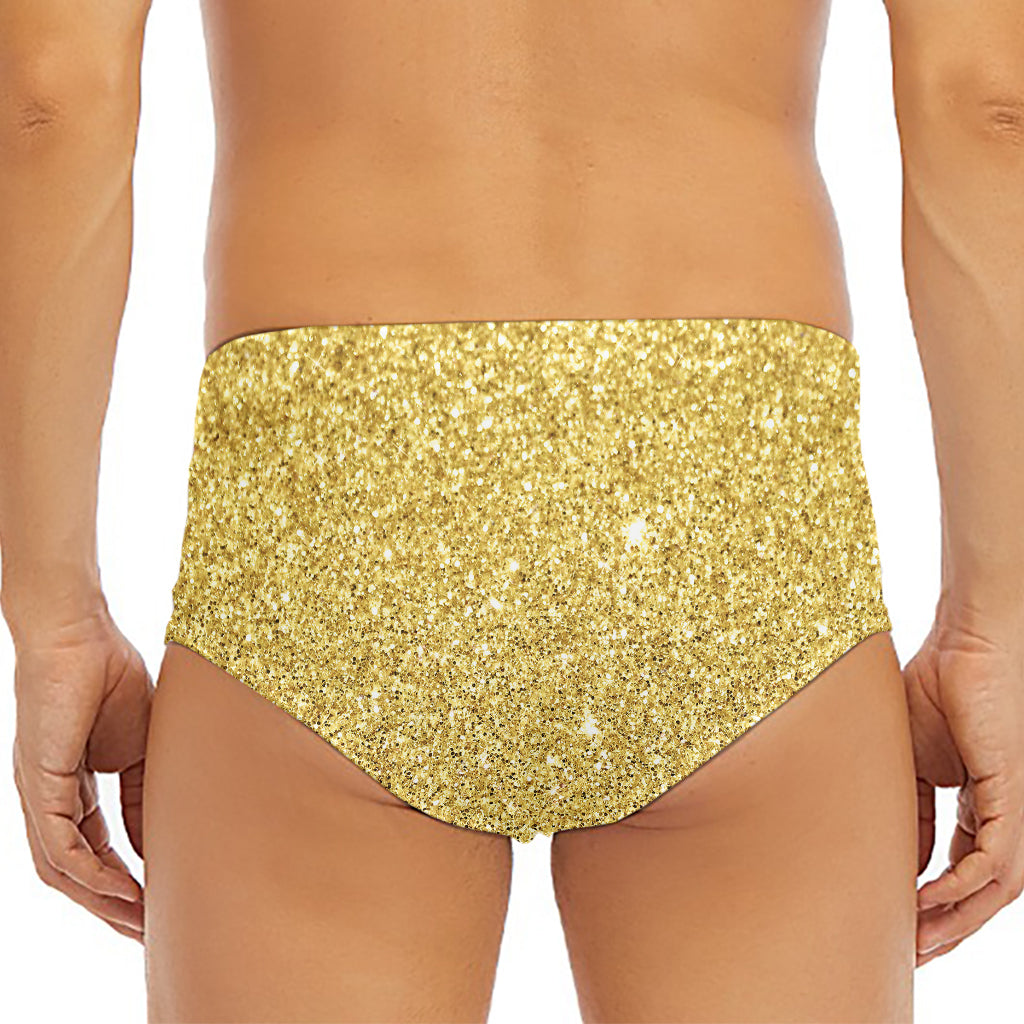 Gold (NOT Real) Glitter Print Men's Triangle Swim Briefs