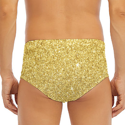 Gold (NOT Real) Glitter Print Men's Triangle Swim Briefs