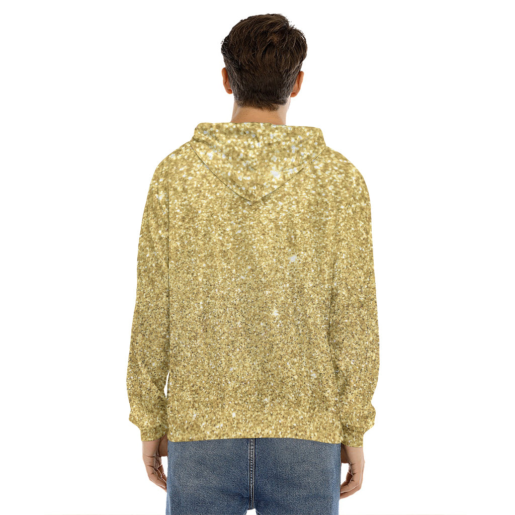 Gold (NOT Real) Glitter Print Men's Velvet Pullover Hoodie