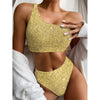 Gold (NOT Real) Glitter Print One Shoulder Bikini Top