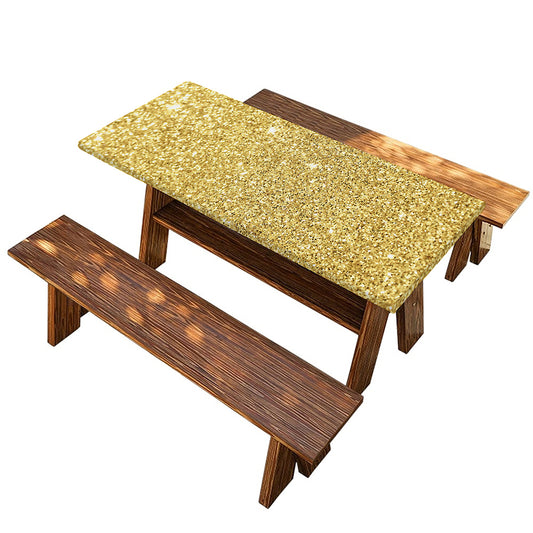 Gold (NOT Real) Glitter Print Picnic Table Cover