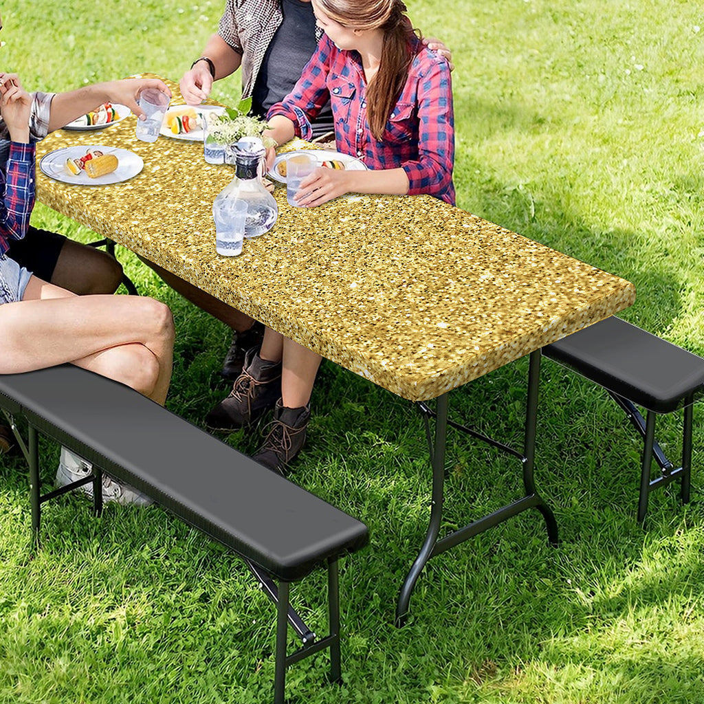 Gold (NOT Real) Glitter Print Picnic Table Cover