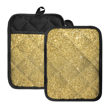 Gold (NOT Real) Glitter Print Pot Holders With Pocket