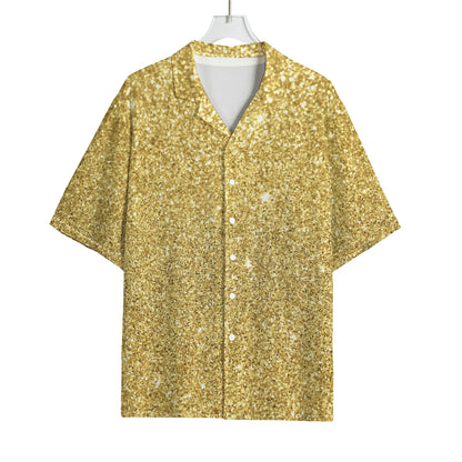 Gold (NOT Real) Glitter Print Rayon Hawaiian Shirt