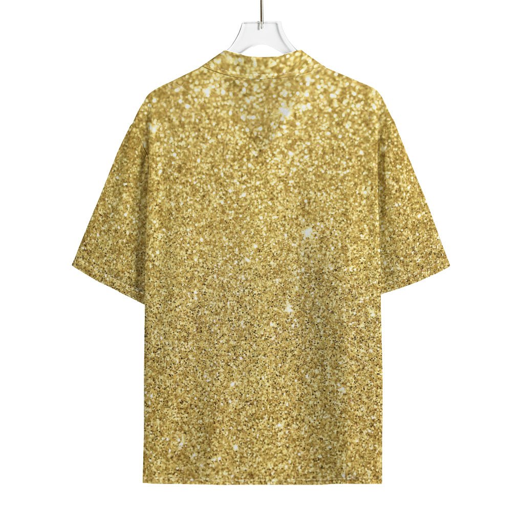 Gold (NOT Real) Glitter Print Rayon Hawaiian Shirt