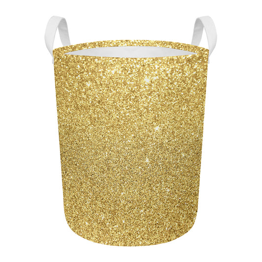 Gold (NOT Real) Glitter Print Round Laundry Basket