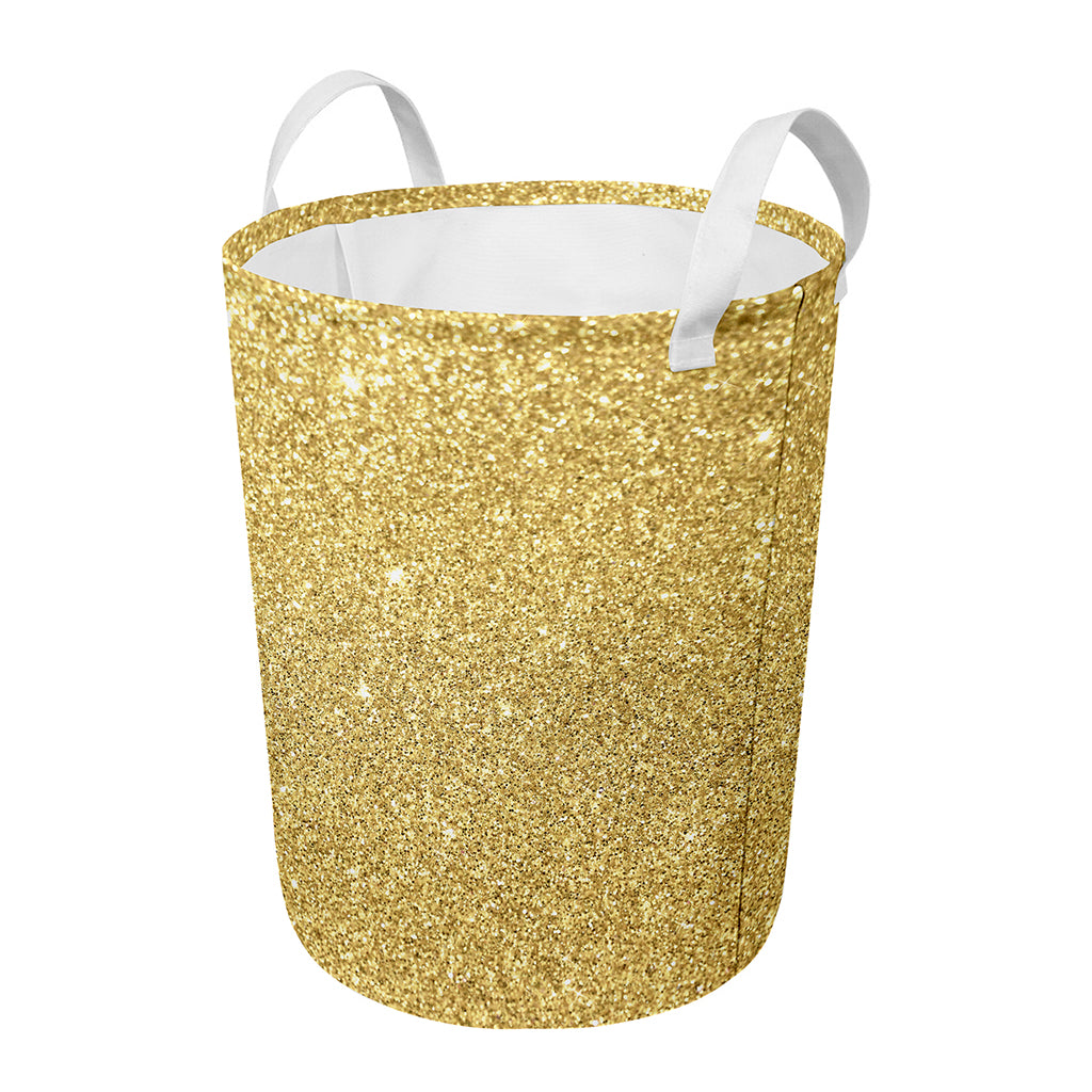 Gold (NOT Real) Glitter Print Round Laundry Basket