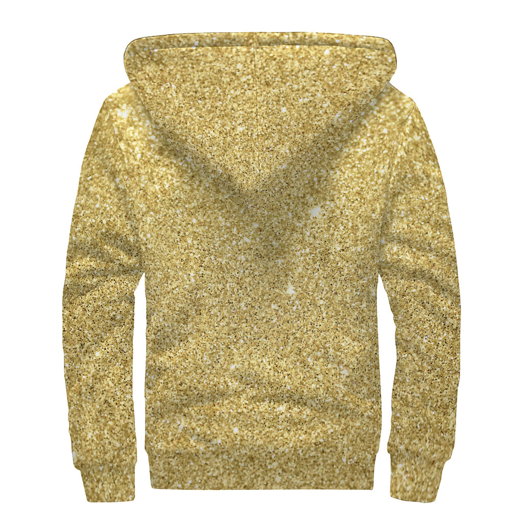 Gold (NOT Real) Glitter Print Sherpa Lined Zip Up Hoodie