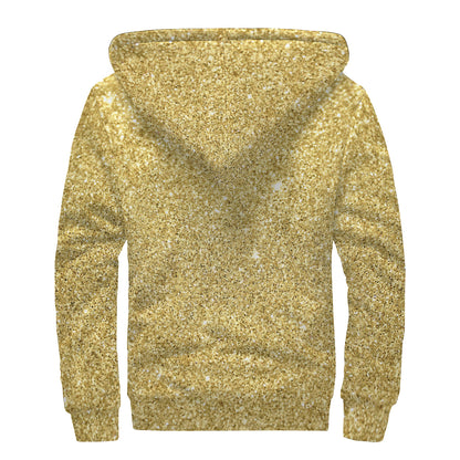 Gold (NOT Real) Glitter Print Sherpa Lined Zip Up Hoodie