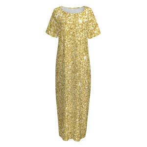 Gold (NOT Real) Glitter Print Short Sleeve Long Nightdress