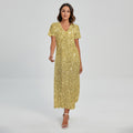 Gold (NOT Real) Glitter Print Short Sleeve Maxi Dress