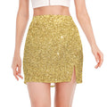 Gold (NOT Real) Glitter Print Side Slit Mini Skirt