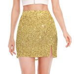 Gold (NOT Real) Glitter Print Side Slit Mini Skirt