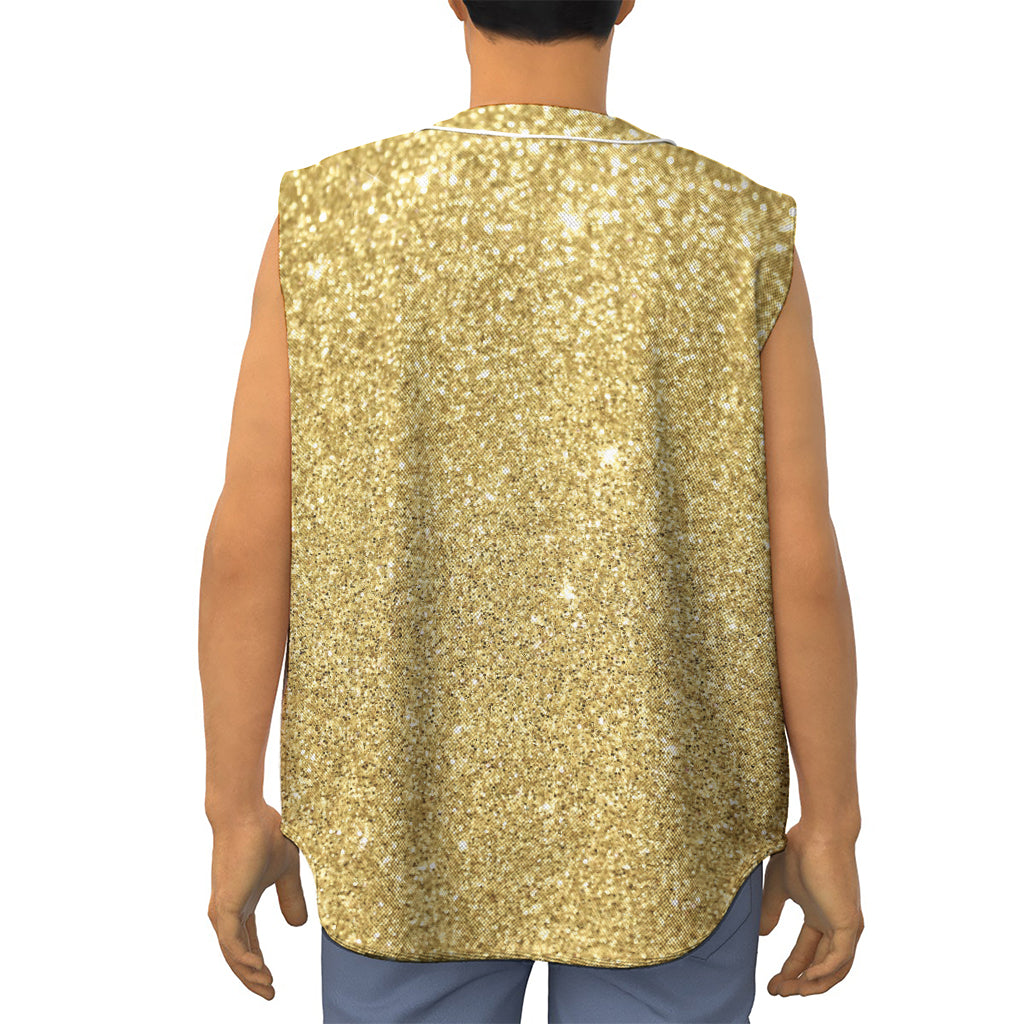 Gold (NOT Real) Glitter Print Sleeveless Baseball Jersey