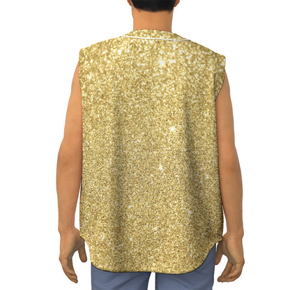 Gold (NOT Real) Glitter Print Sleeveless Baseball Jersey