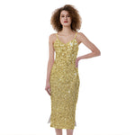 Gold (NOT Real) Glitter Print Slim Fit Midi Cami Dress