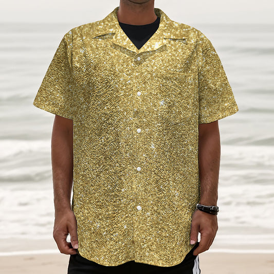 Gold (NOT Real) Glitter Print Textured Short Sleeve Shirt