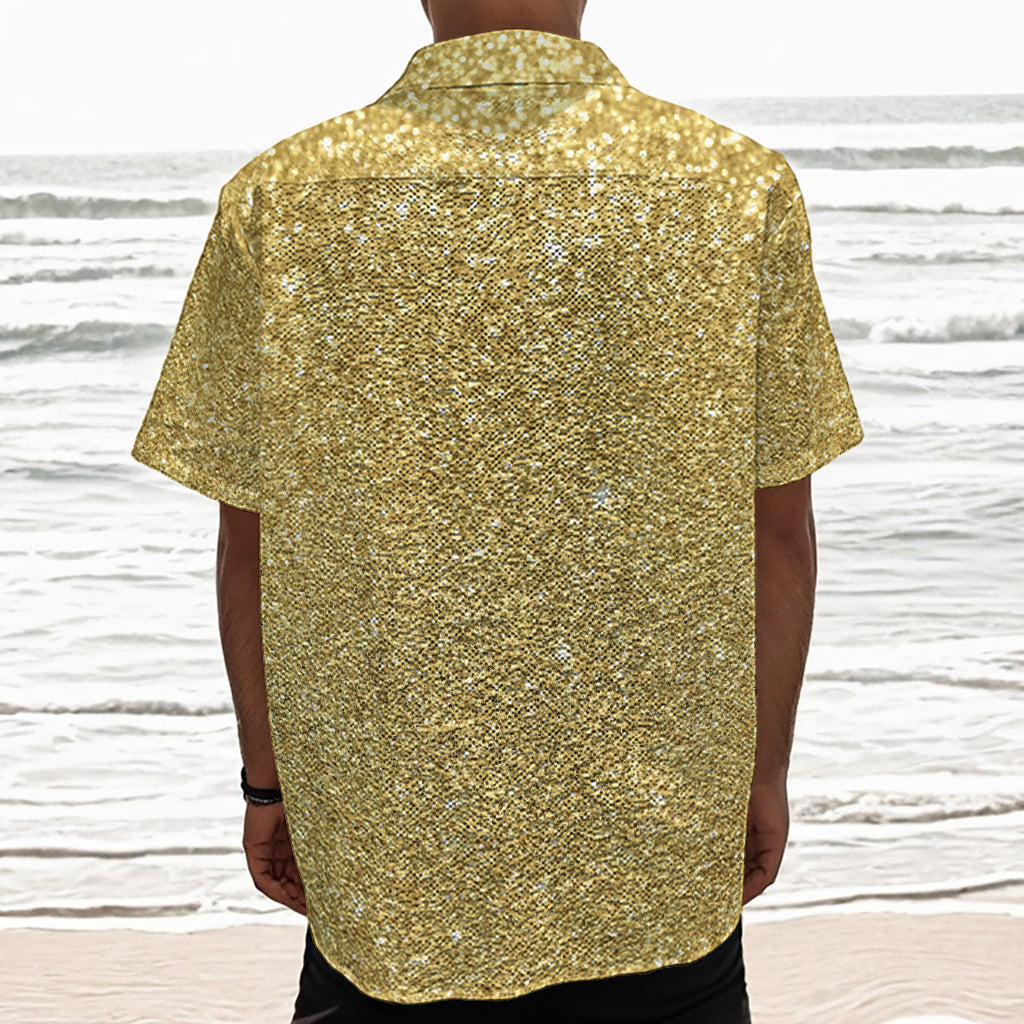 Gold (NOT Real) Glitter Print Textured Short Sleeve Shirt