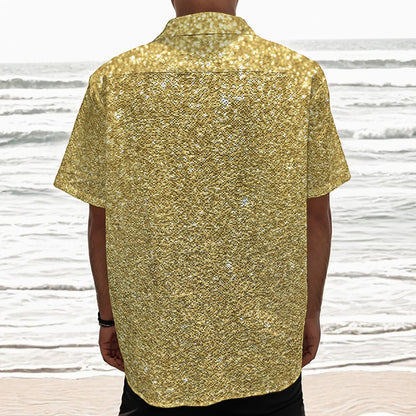 Gold (NOT Real) Glitter Print Textured Short Sleeve Shirt