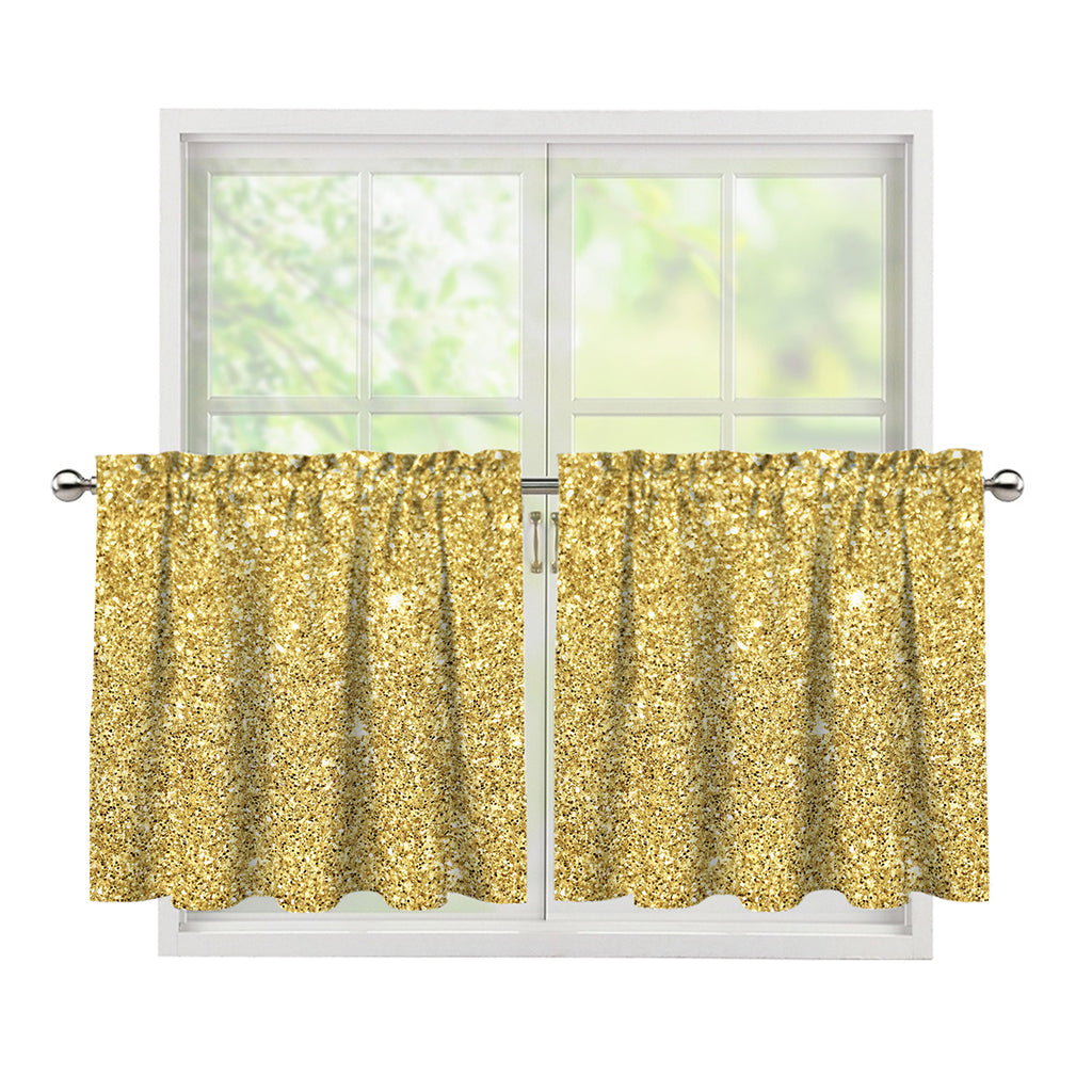 Gold (NOT Real) Glitter Print Tier Curtains