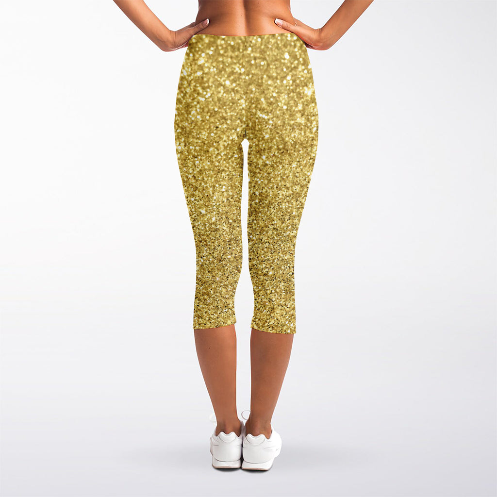 Gold (NOT Real) Glitter Print Women's Capri Leggings