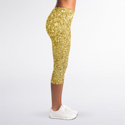 Gold (NOT Real) Glitter Print Women's Capri Leggings