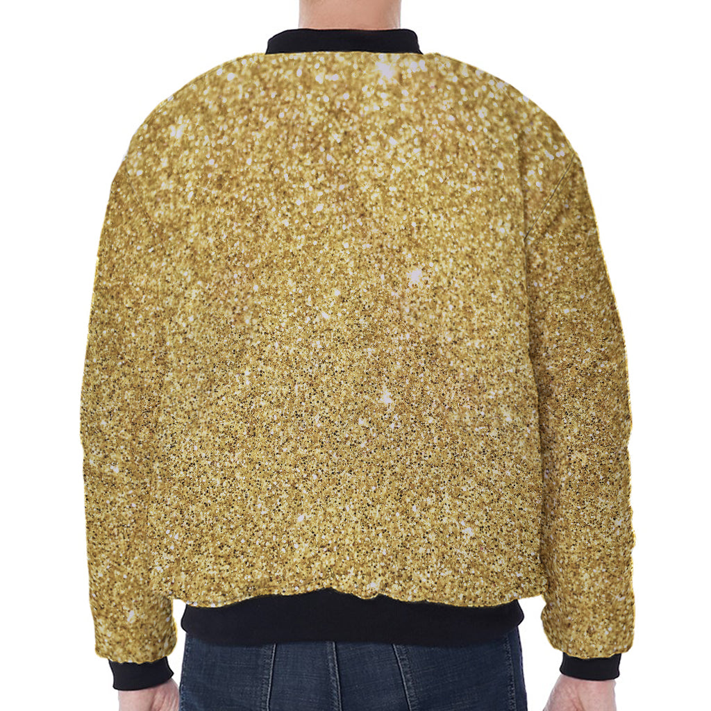 Gold (NOT Real) Glitter Print Zip Sleeve Bomber Jacket