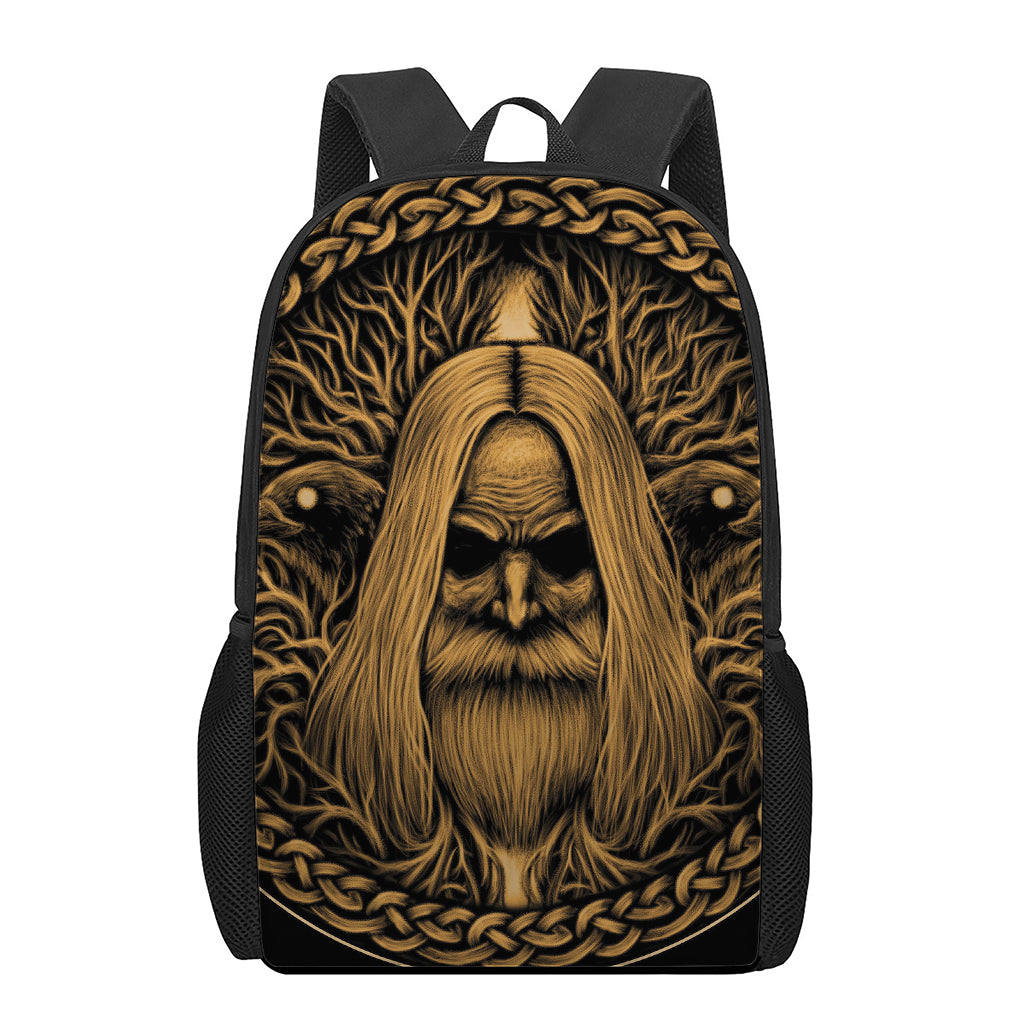 Gold Odin With Huginn And Muninn Print 17 Inch Backpack
