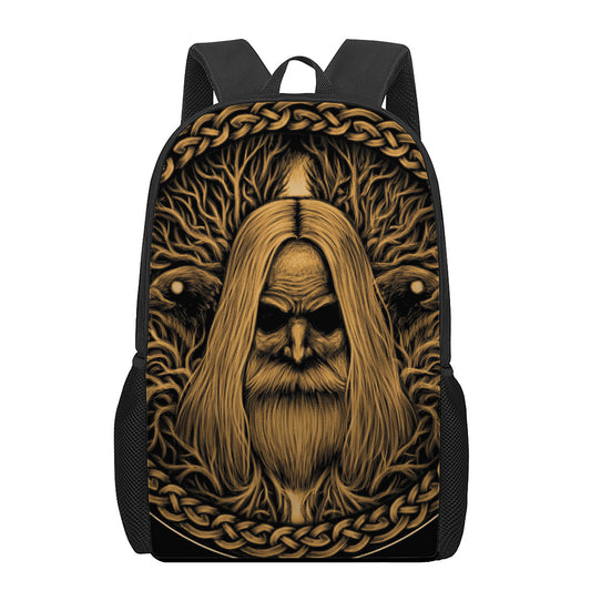 Gold Odin With Huginn And Muninn Print 17 Inch Backpack