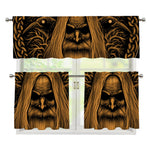 Gold Odin With Huginn And Muninn Print 3 Piece Kitchen Curtains