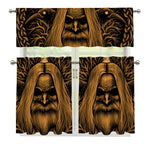 Gold Odin With Huginn And Muninn Print 3 Piece Kitchen Curtains