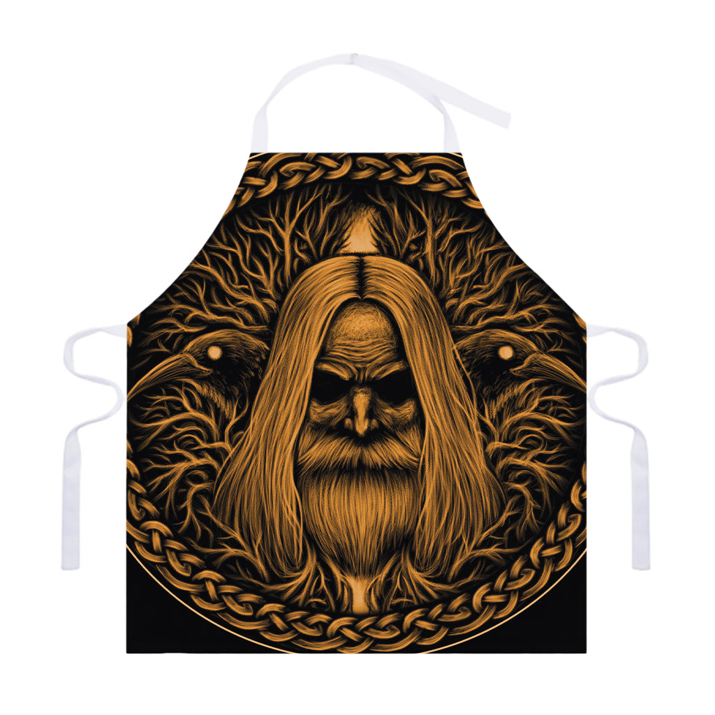 Gold Odin With Huginn And Muninn Print Adjustable Apron
