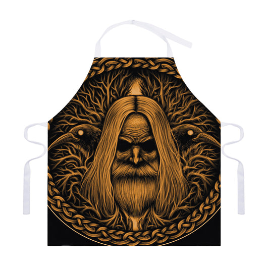 Gold Odin With Huginn And Muninn Print Adjustable Apron