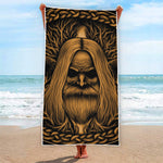 Gold Odin With Huginn And Muninn Print Beach Towel