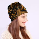 Gold Odin With Huginn And Muninn Print Beanie