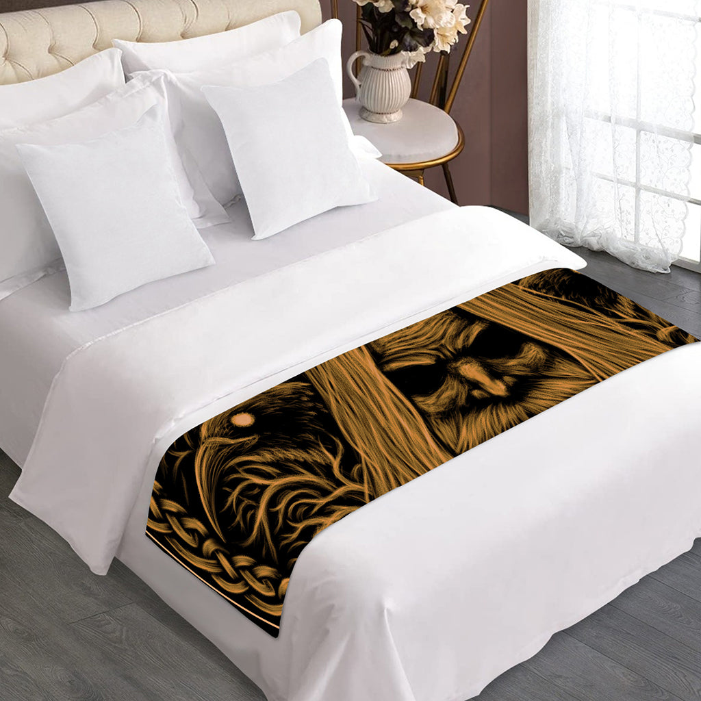 Gold Odin With Huginn And Muninn Print Bed Runner