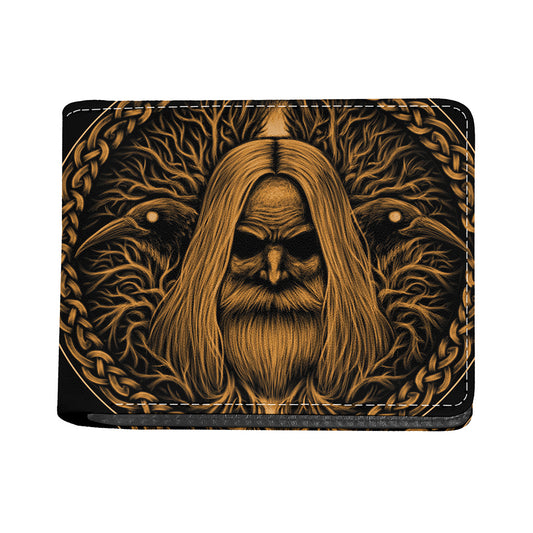 Gold Odin With Huginn And Muninn Print Bifold Wallet