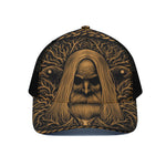 Gold Odin With Huginn And Muninn Print Black Mesh Trucker Cap