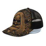 Gold Odin With Huginn And Muninn Print Black Mesh Trucker Cap