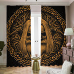 Gold Odin With Huginn And Muninn Print Blackout Pencil Pleat Curtains