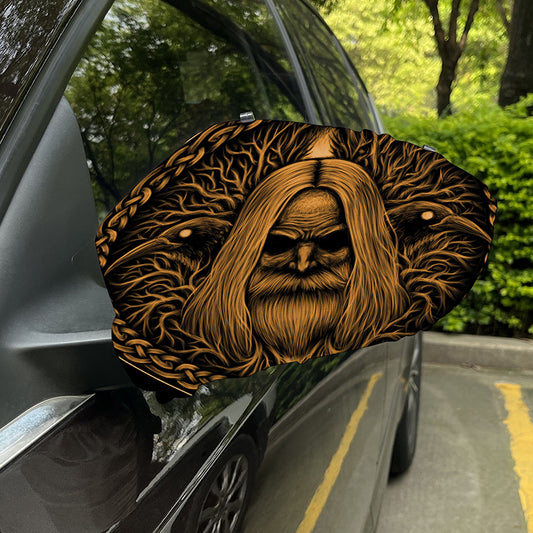 Gold Odin With Huginn And Muninn Print Car Side Mirror Covers