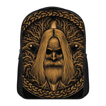 Gold Odin With Huginn And Muninn Print Casual Backpack