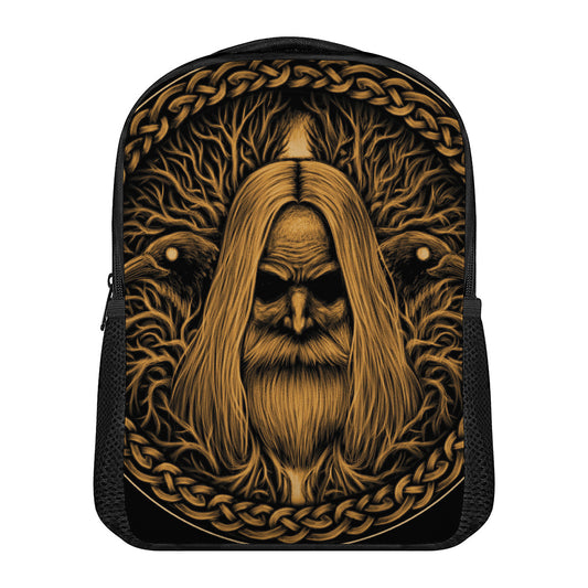 Gold Odin With Huginn And Muninn Print Casual Backpack