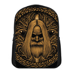Gold Odin With Huginn And Muninn Print Casual Backpack