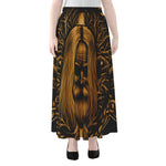 Gold Odin With Huginn And Muninn Print Chiffon Maxi Skirt