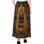Gold Odin With Huginn And Muninn Print Chiffon Maxi Skirt
