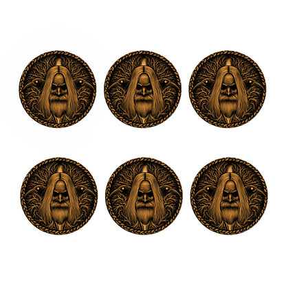 Gold Odin With Huginn And Muninn Print Coaster Set